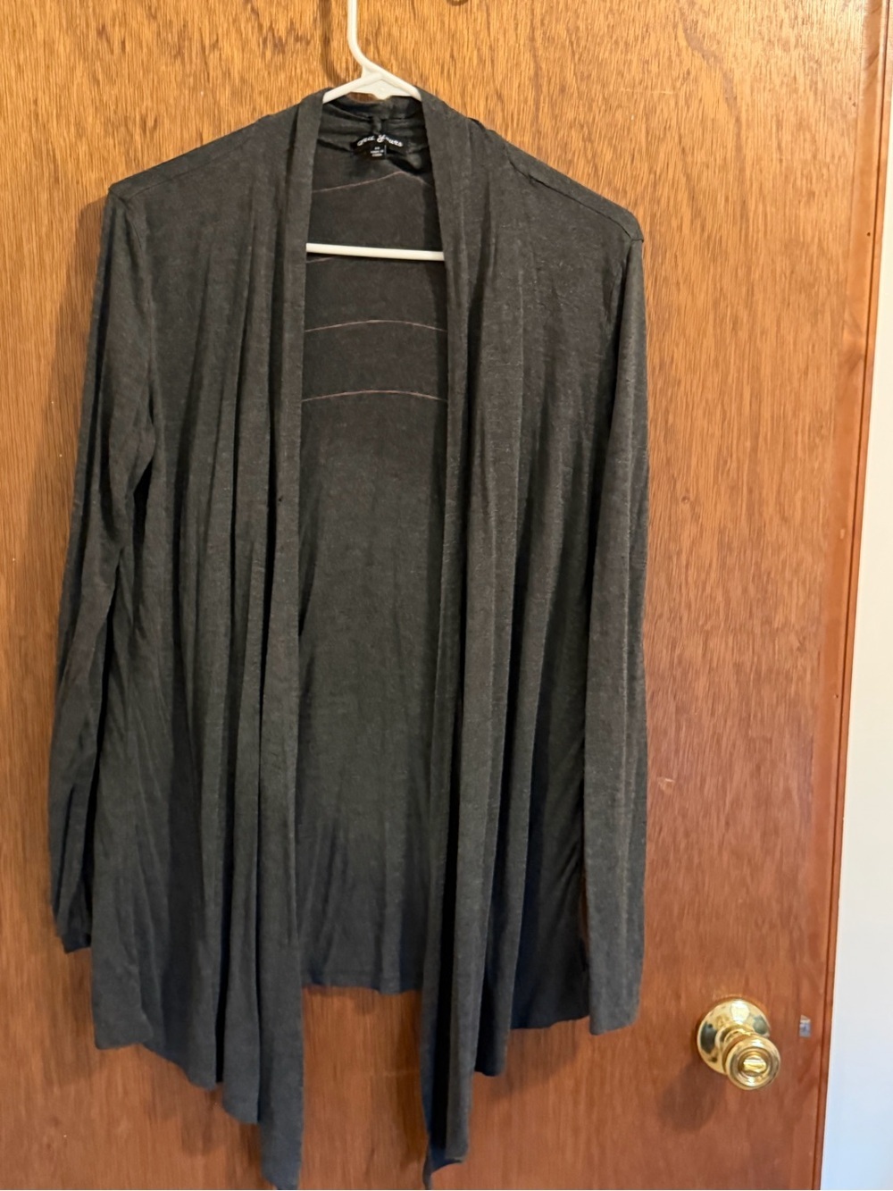 Open-Front Long Sleeve Cardigan - Charcoal Gray